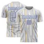 Weiß-Royal Jersey Nadelstreifen Uniform Custom Fußball Grau Sublimation Weiß-Royal Jersey Nadelstreifen Uniform Custom Fußball Grau Sublimation