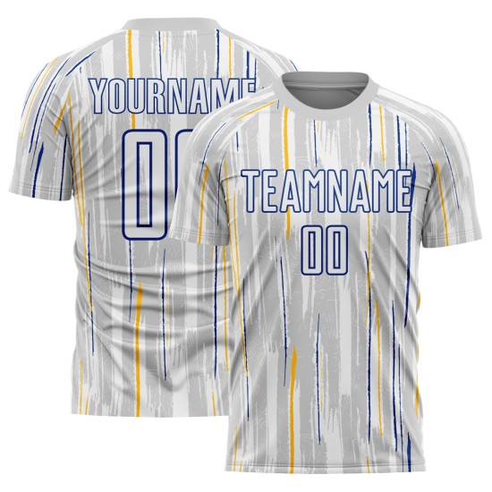 Weiß-Royal Jersey Nadelstreifen Uniform Custom Fußball Grau Sublimation Weiß-Royal Jersey Nadelstreifen Uniform Custom Fußball Grau Sublimation