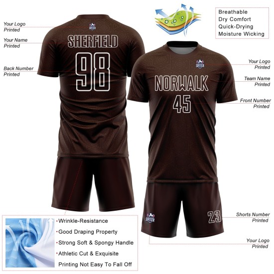 Benutzerdefinierte Fußballuniform Form Weiß Braun Jersey Sublimation Geometrisch Benutzerdefinierte Fußballuniform Form Weiß Braun Jersey Sublimation Geometrisch