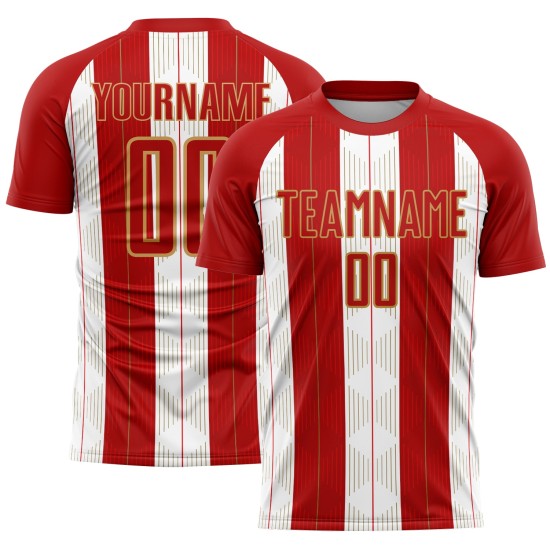 Custom Line Fußball Gold-Weiß Rot Sublimation Alte Trikotuniform Custom Line Fußball Gold-Weiß Rot Sublimation Alte Trikotuniform