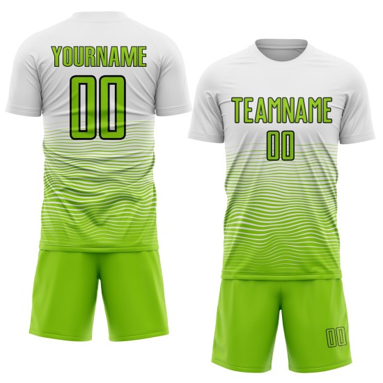 Weiß Fußball Grün-Schwarz Sublimation Uniform Neon Jersey Linie Benutzerdefinierte