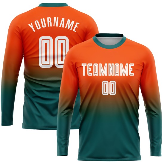 Fade Sleeve Long Jersey Fußball Custom Uniform Sublimation Orange Fashion Weiß-Blaugrün