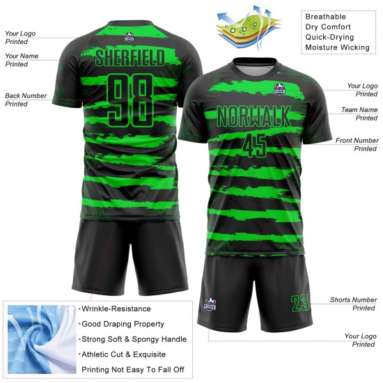 Benutzerdefinierte Uniform Grün Schwarz Sublimation Jersey Fußball Neon