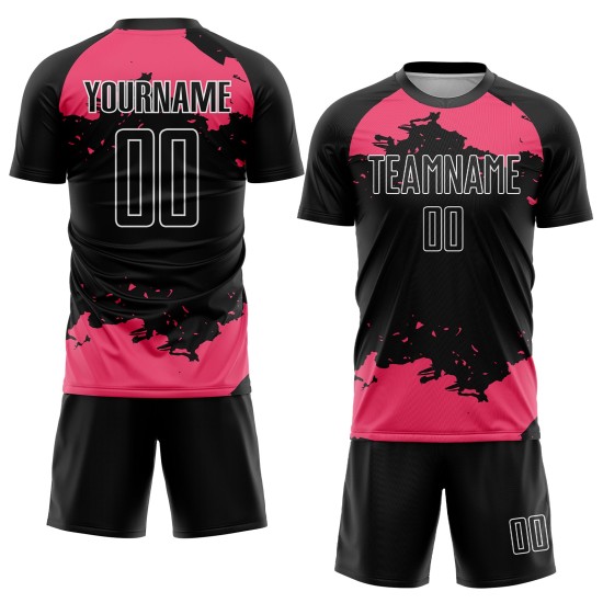 Benutzerdefinierte rosa-weiß Kunst Jersey schwarz Fragment Fußball Neon Sublimation abstrakte Uniform