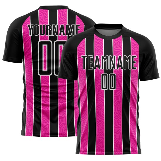 Jersey Custom Uniform Schwarz Fußball Linie Pink-Weiß Sublimation