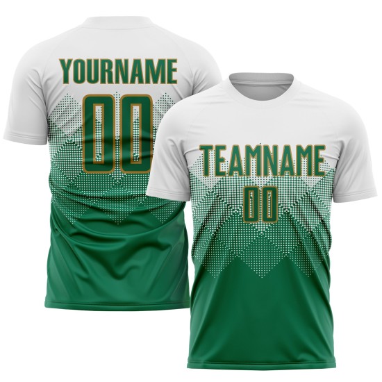 Weißes Fußballtrikot Grün-Altgold Kelly Sublimation Custom Uniform