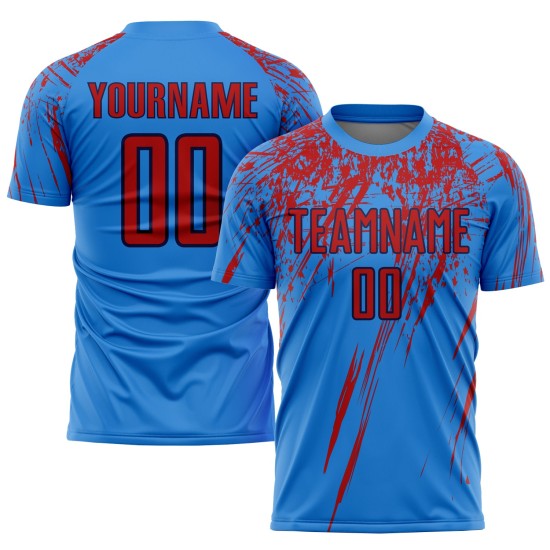 Blaues benutzerdefiniertes Sublimations-rot-marineblaues einheitliches Fußball-Puder-Trikot Blaues benutzerdefiniertes Sublimations-rot-marineblaues einheitliches Fußball-Puder-Trikot