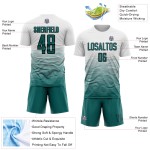 Blaugrün-Schwarz Uniform Fußball Custom Sublimation Linie Weiß Gradienten Jersey