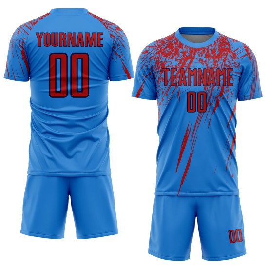 Blaues benutzerdefiniertes Sublimations-rot-marineblaues einheitliches Fußball-Puder-Trikot Blaues benutzerdefiniertes Sublimations-rot-marineblaues einheitliches Fußball-Puder-Trikot