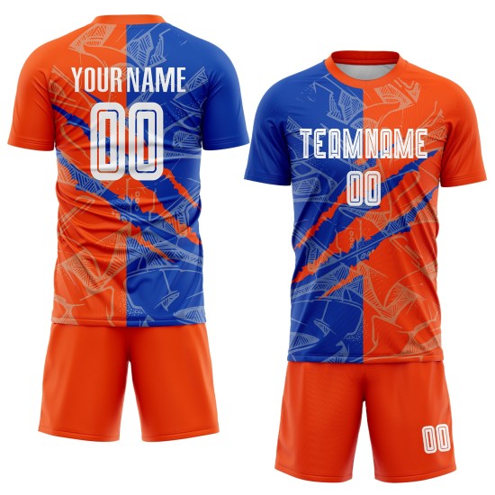 Graffiti Custom Jersey Muster Blau-Orange Thunder Sublimation Scratch Fußballuniform