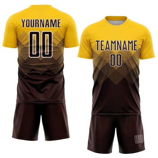 Trikot Sublimation Braun-Weiß Gold Uniform Fußball Custom Trikot Sublimation Braun-Weiß Gold Uniform Fußball Custom