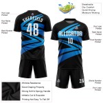Weiß-Hellschwarzes Sublimationsuniform-Blaues benutzerdefiniertes Fußballtrikot