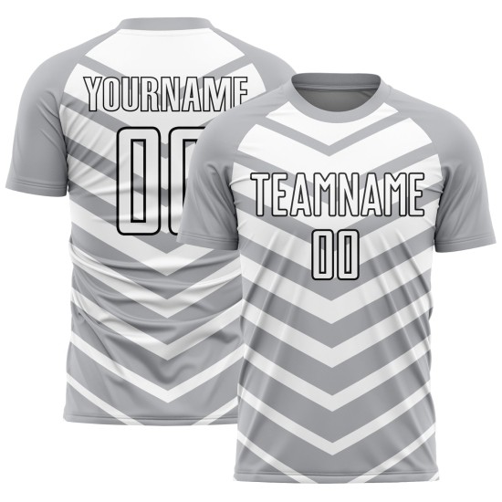 Weiß-Schwarz Sublimation Fußball Pfeil Jersey Uniform Grau Formen Custom