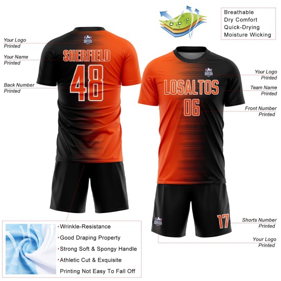 Jersey Gradient Custom Fußball Orange-Weiß Sublimation Linie Schwarz Uniform Jersey Gradient Custom Fußball Orange-Weiß Sublimation Linie Schwarz Uniform
