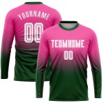 Fashion Fade Lange Sublimation Ärmel Jersey Fußball Rosa Weiß-Grün Custom Uniform