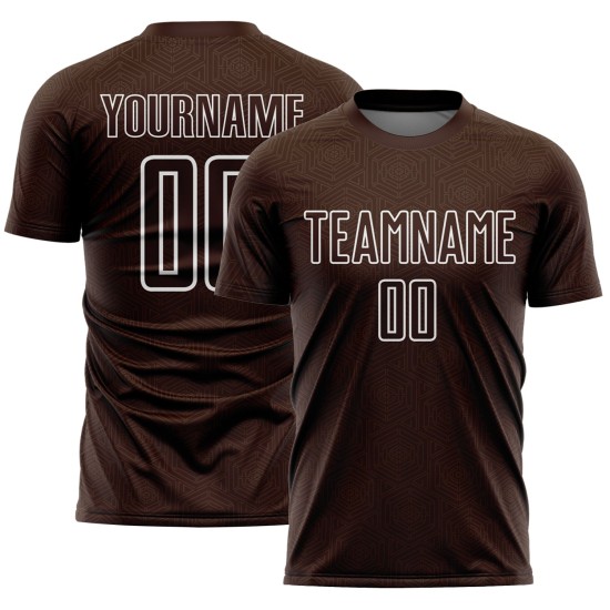 Benutzerdefinierte Fußballuniform Form Weiß Braun Jersey Sublimation Geometrisch Benutzerdefinierte Fußballuniform Form Weiß Braun Jersey Sublimation Geometrisch