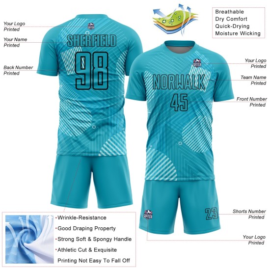 Aqua Lines Uniform Schwarz Jersey Benutzerdefinierte Sublimation Fußball