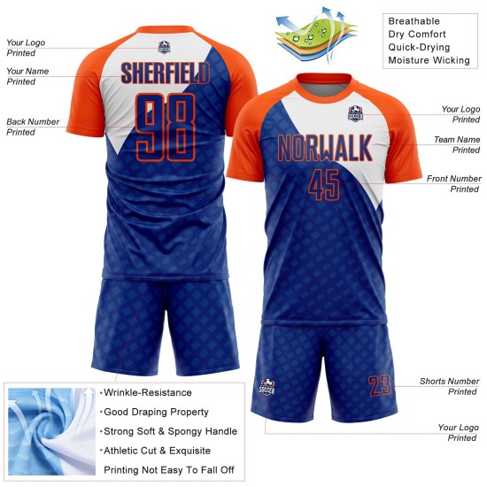 Orange-Weiße Linien Custom Curve Jersey Royal Sublimation Fußballuniform Orange-Weiße Linien Custom Curve Jersey Royal Sublimation Fußballuniform