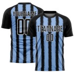 Schwarze Linie Uniform Hellblau-Weißes Trikot Benutzerdefinierte Fußball Sublimation