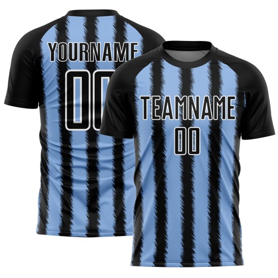 Schwarze Linie Uniform Hellblau-Weißes Trikot Benutzerdefinierte Fußball Sublimation