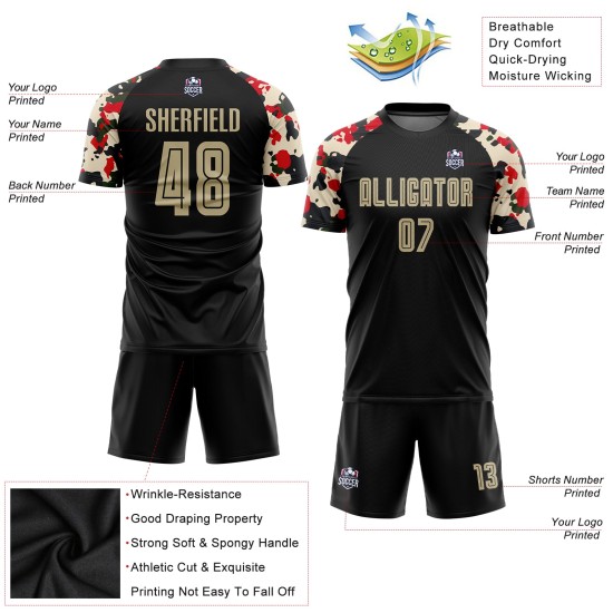 Trikot Custom Vegas Schwarz Sublimation Uniform Gold-Camo Fußball Trikot Custom Vegas Schwarz Sublimation Uniform Gold-Camo Fußball