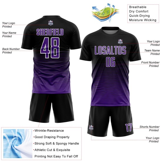 Sublimation Jersey Uniform Lila-Weiß Linie Schwarz Custom Gradienten Fußball