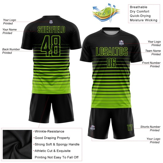 Fußball Sublimation Custom Grün Schwarz Neon Uniform Verblassen Jersey Nadelstreifen Mode Fußball Sublimation Custom Grün Schwarz Neon Uniform Verblassen Jersey Nadelstreifen Mode