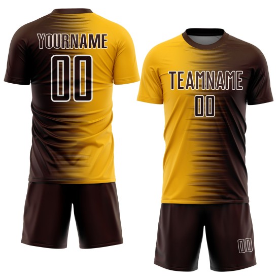 Gold-Weiß Farbverlauf Uniform Fußball Linie Custom Jersey Sublimation Braun