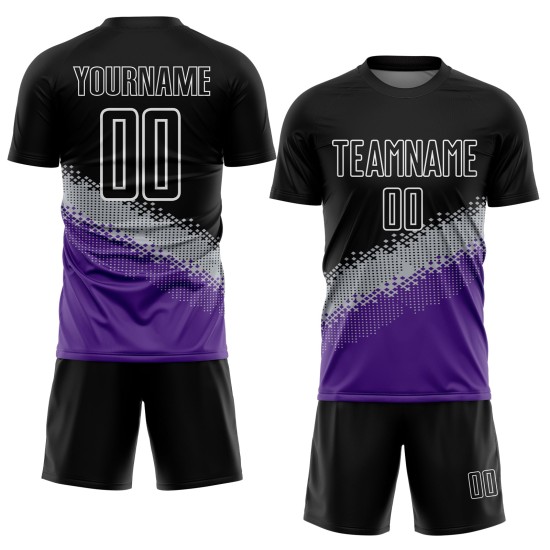 Jersey Uniform Schwarz Geometrische Fußball Form Benutzerdefinierte Gradienten Sublimation Grau-Lila Jersey Uniform Schwarz Geometrische Fußball Form Benutzerdefinierte Gradienten Sublimation Grau-Lila