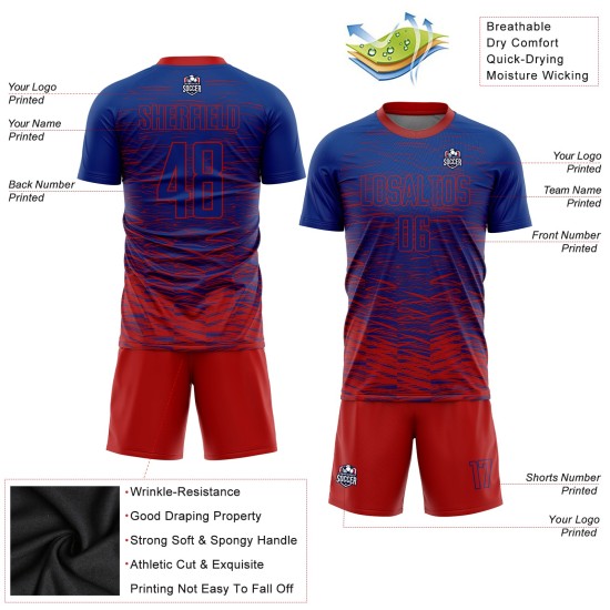 Rote Sublimationsuniform Royal Jersey Fußball Custom Rote Sublimationsuniform Royal Jersey Fußball Custom