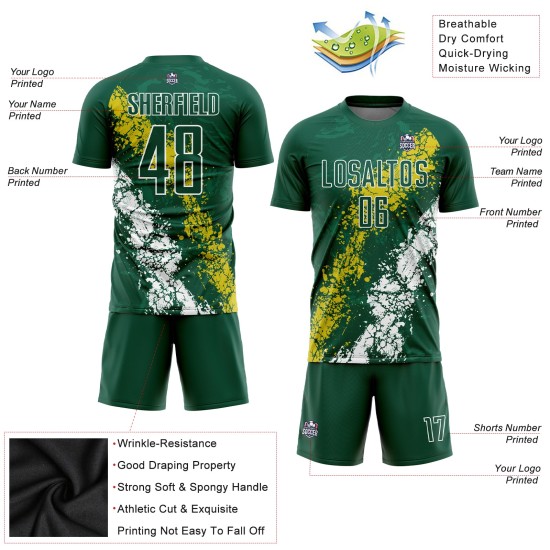 Grünes Uniformtrikot, benutzerdefinierte Fußball-Sublimationstrikot, Gelb-Weiß Grünes Uniformtrikot, benutzerdefinierte Fußball-Sublimationstrikot, Gelb-Weiß