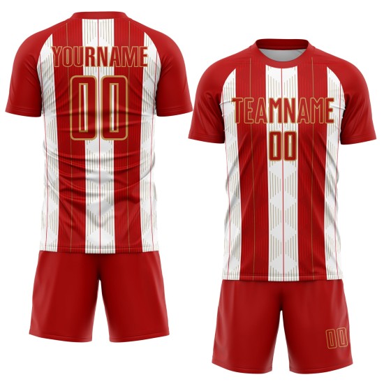 Custom Line Fußball Gold-Weiß Rot Sublimation Alte Trikotuniform Custom Line Fußball Gold-Weiß Rot Sublimation Alte Trikotuniform