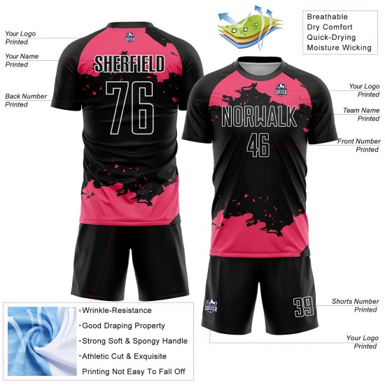 Benutzerdefinierte rosa-weiß Kunst Jersey schwarz Fragment Fußball Neon Sublimation abstrakte Uniform